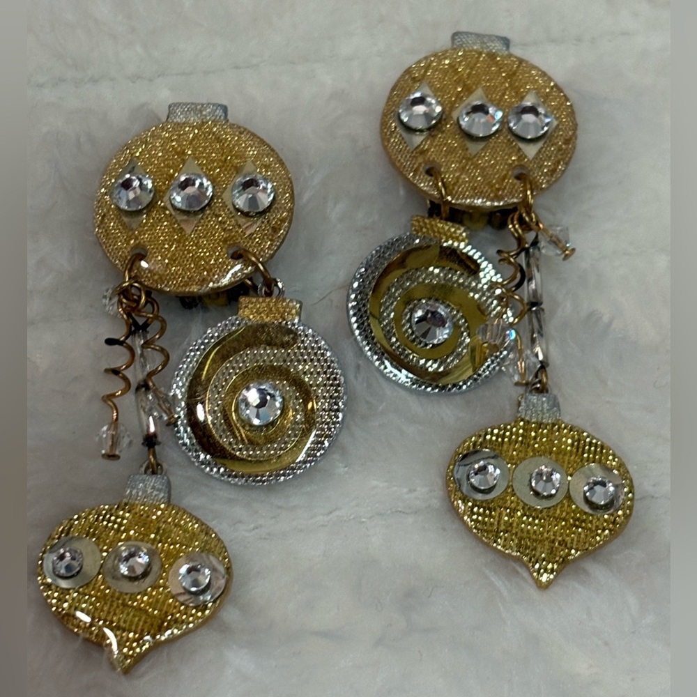 Vintage MAM Gold & Silver Holiday Ornament clip on earrings